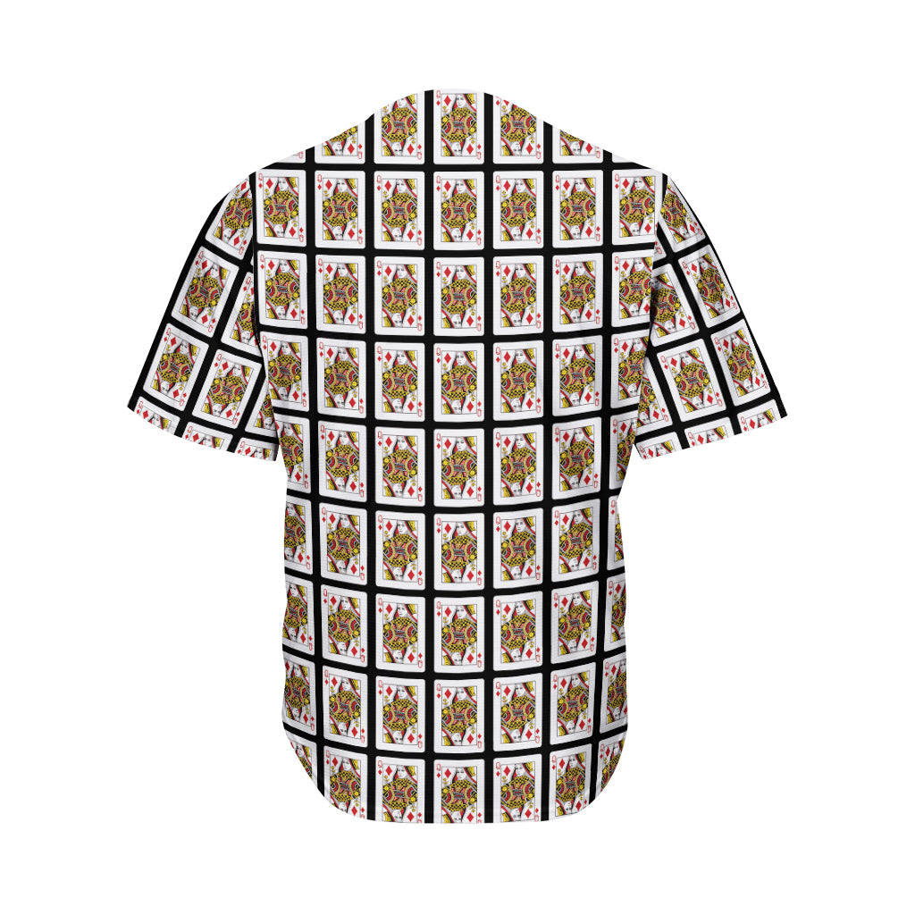 Queen Of Diamonds Playing Card Pattern Print Men's Baseball Jersey