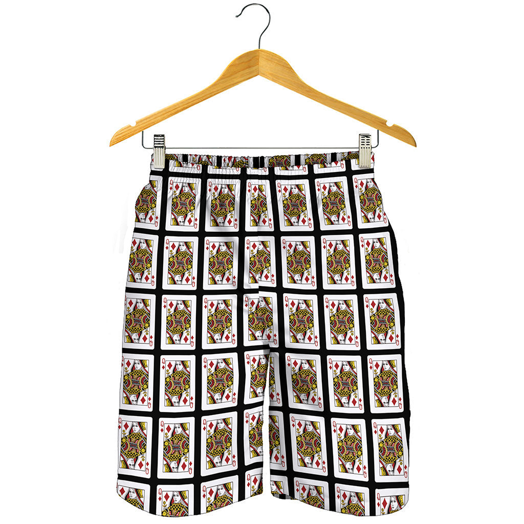 Queen Of Diamonds Playing Card Pattern Print Men's Shorts