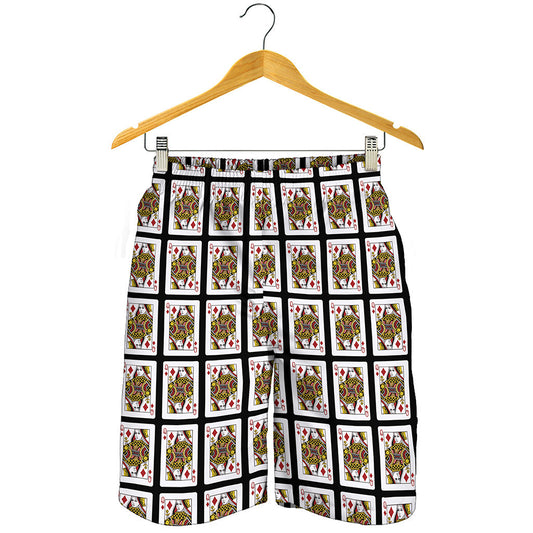 Queen Of Diamonds Playing Card Pattern Print Men's Shorts