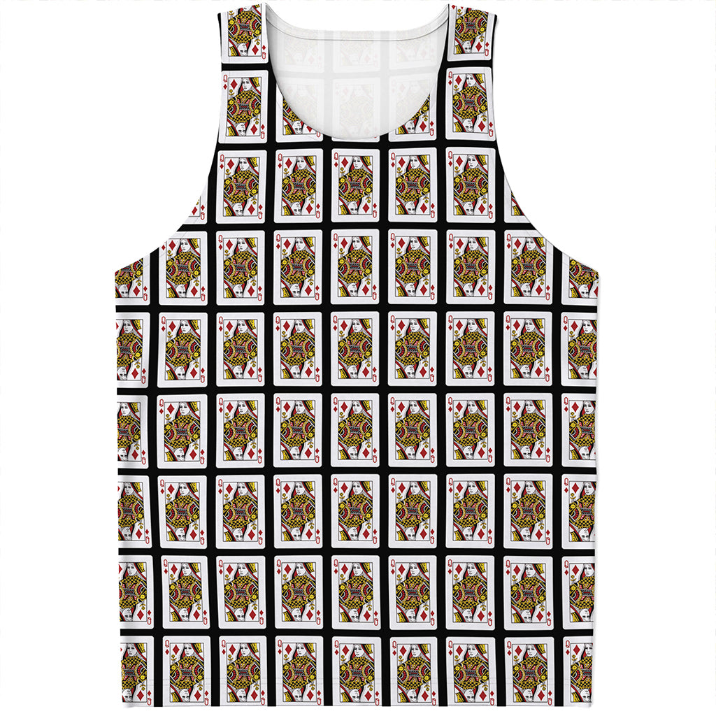 Queen Of Diamonds Playing Card Pattern Print Men's Tank Top