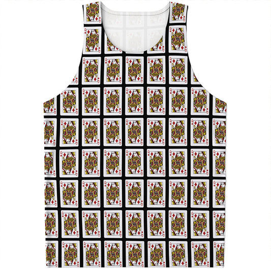 Queen Of Diamonds Playing Card Pattern Print Men's Tank Top