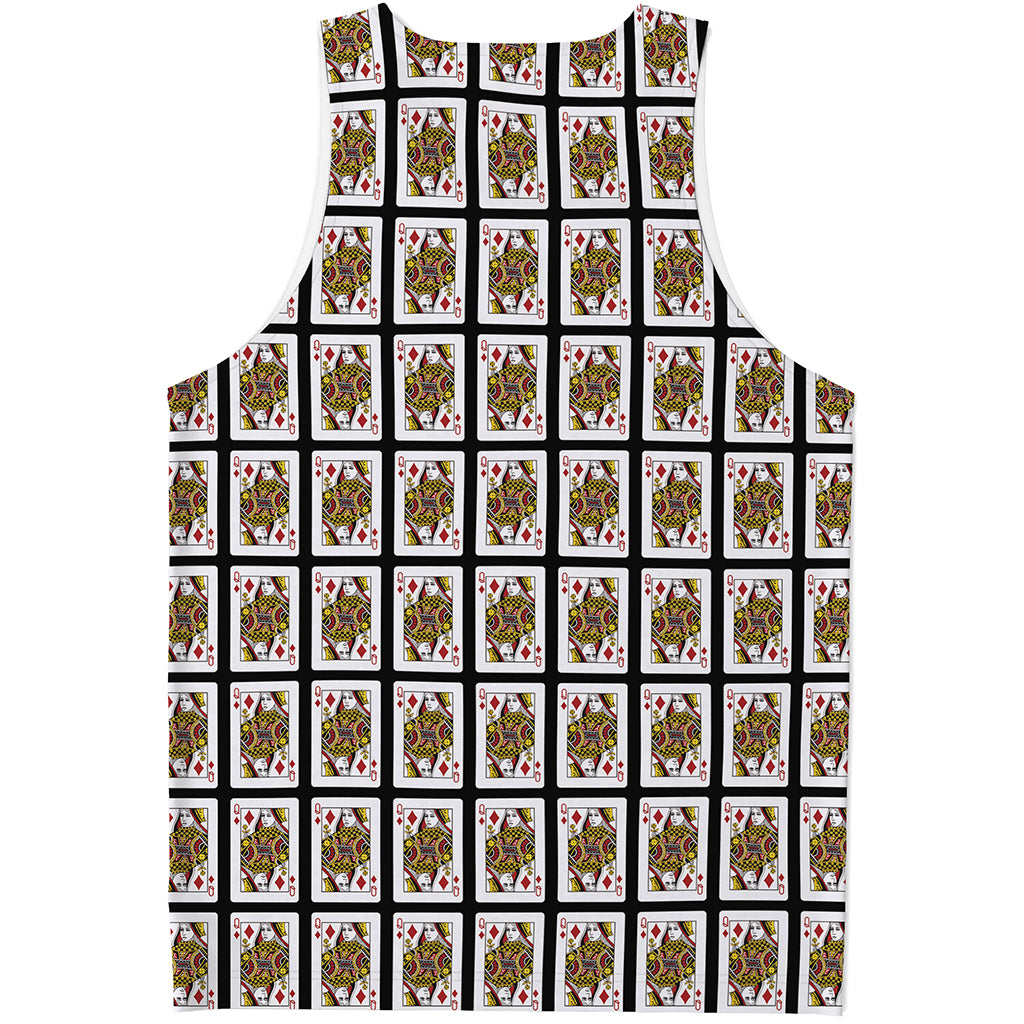 Queen Of Diamonds Playing Card Pattern Print Men's Tank Top
