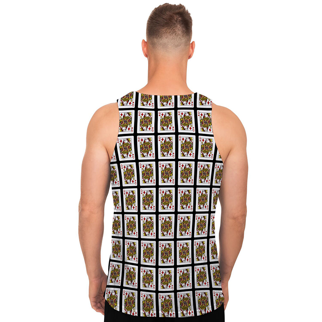 Queen Of Diamonds Playing Card Pattern Print Men's Tank Top