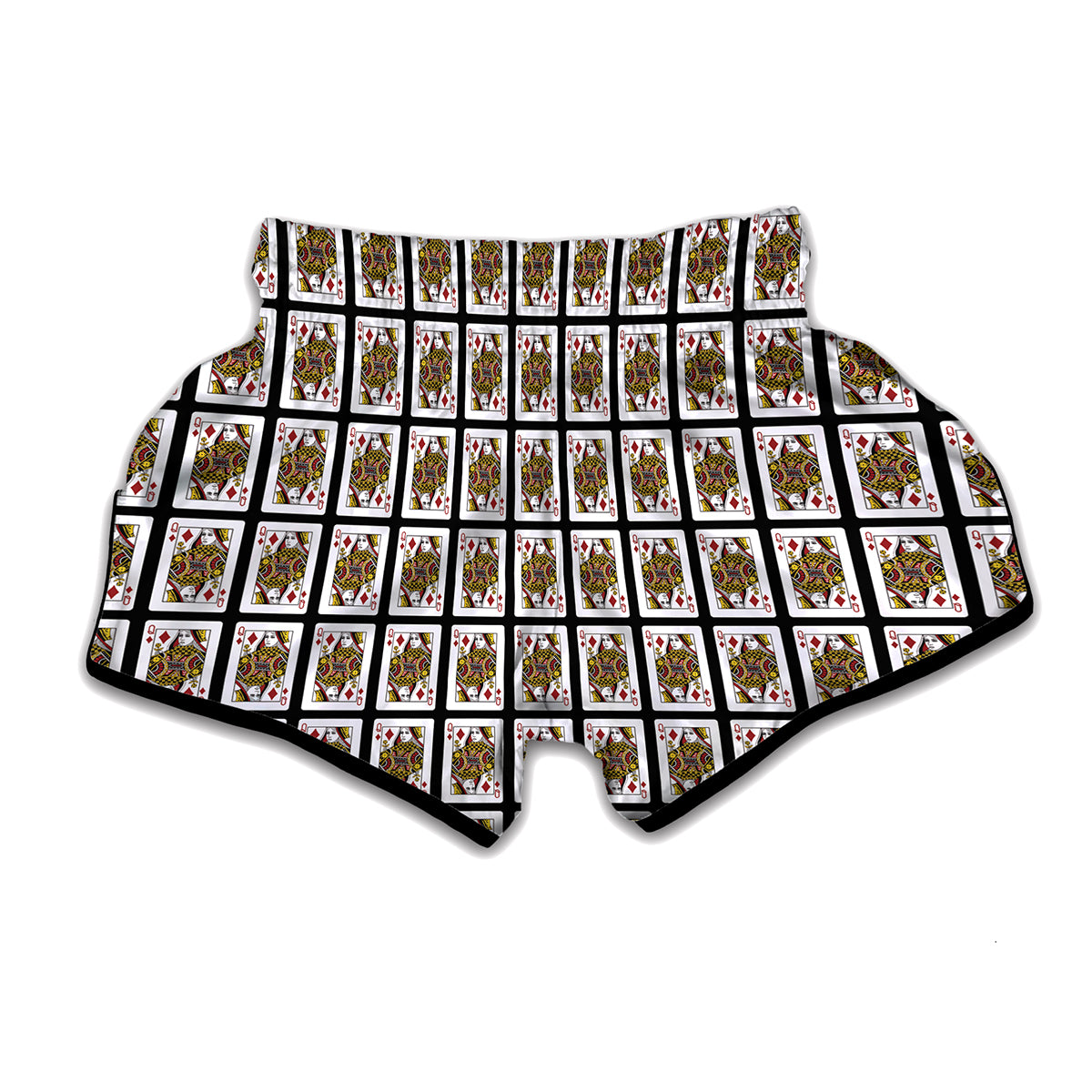 Queen Of Diamonds Playing Card Pattern Print Muay Thai Boxing Shorts