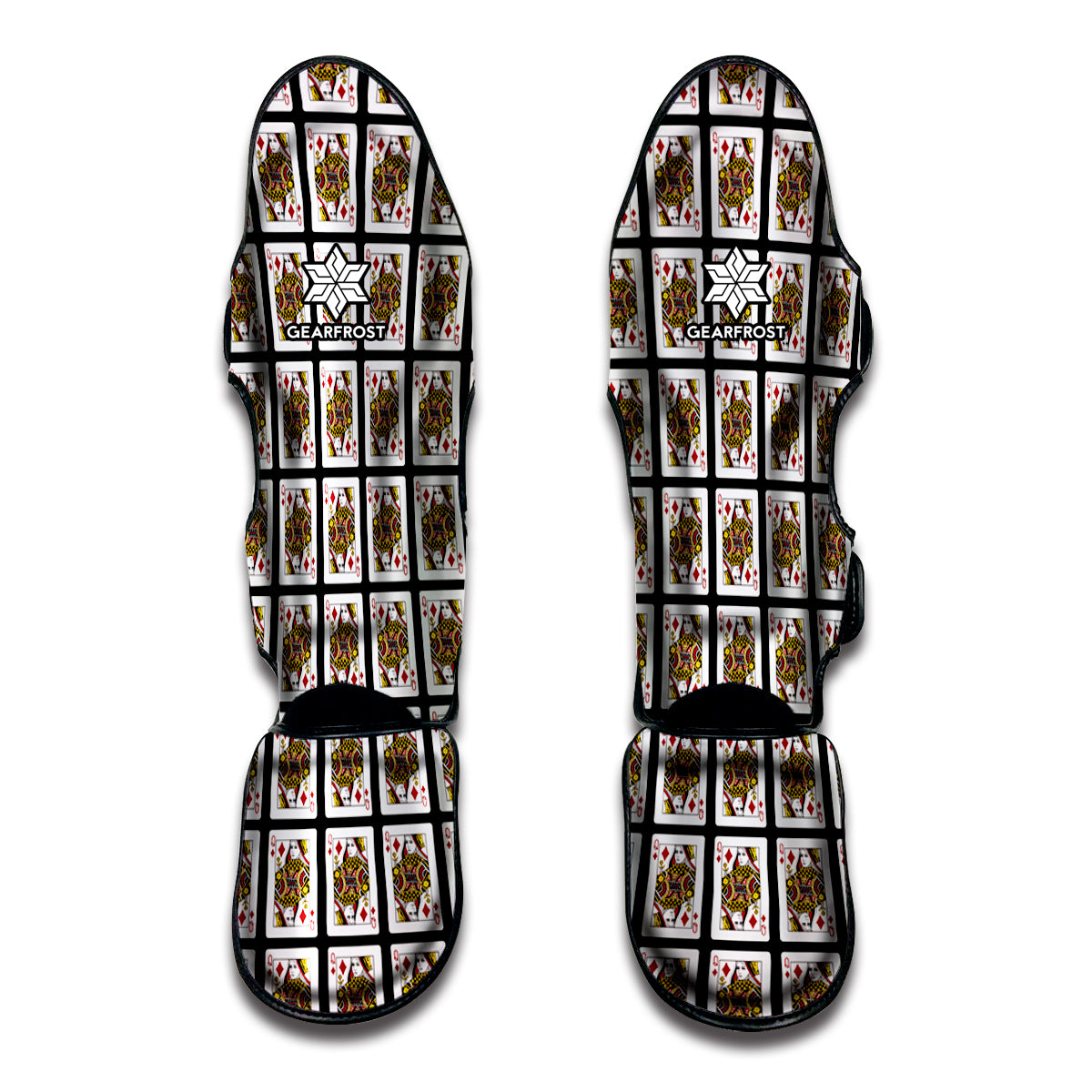 Queen Of Diamonds Playing Card Pattern Print Muay Thai Shin Guard