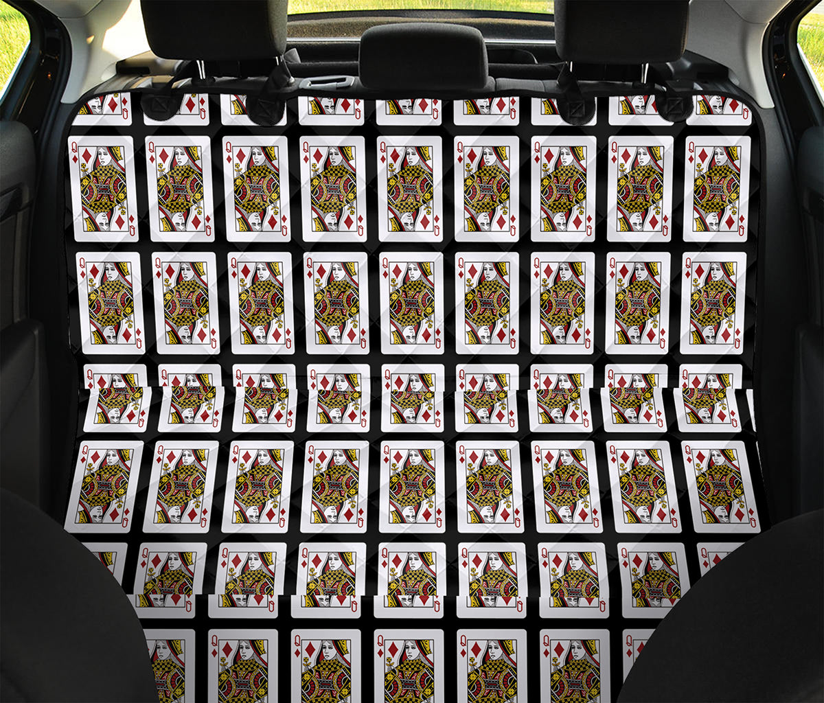 Queen Of Diamonds Playing Card Pattern Print Pet Car Back Seat Cover