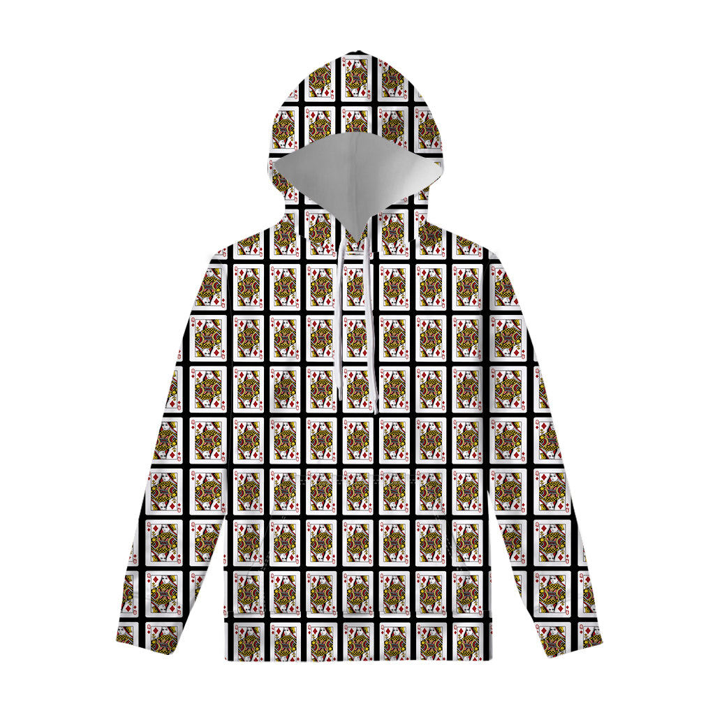 Queen Of Diamonds Playing Card Pattern Print Pullover Hoodie
