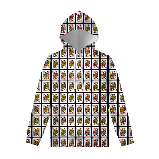 Queen Of Diamonds Playing Card Pattern Print Pullover Hoodie
