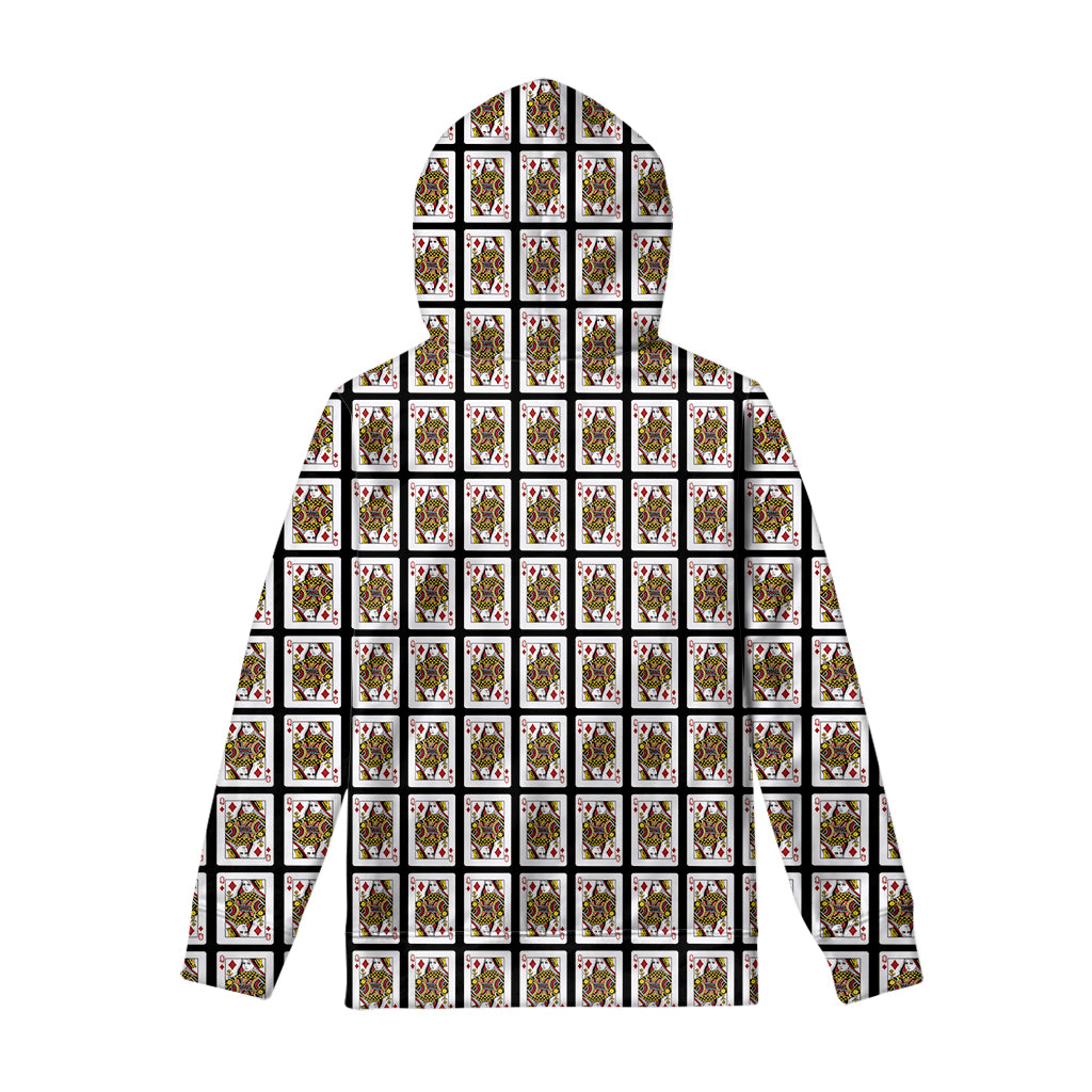 Queen Of Diamonds Playing Card Pattern Print Pullover Hoodie