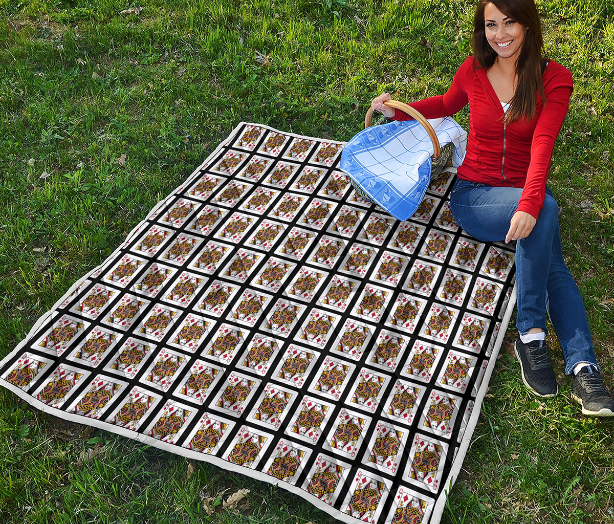 Queen Of Diamonds Playing Card Pattern Print Quilt