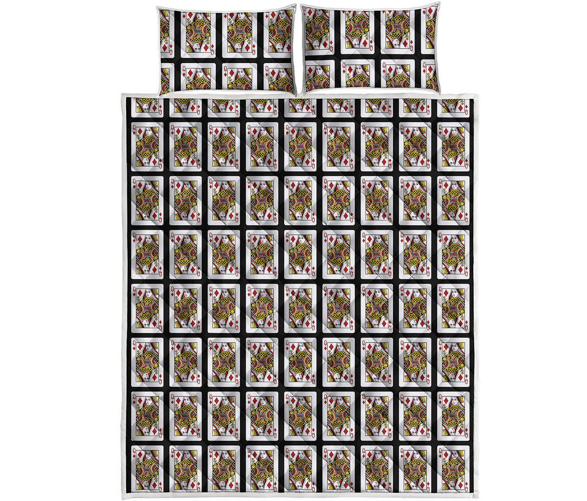 Queen Of Diamonds Playing Card Pattern Print Quilt Bed Set