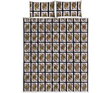 Queen Of Diamonds Playing Card Pattern Print Quilt Bed Set