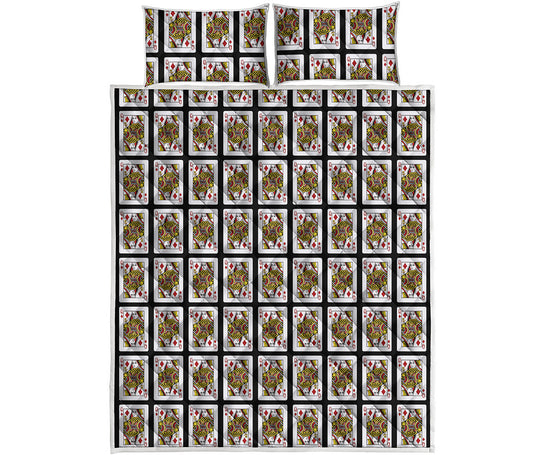 Queen Of Diamonds Playing Card Pattern Print Quilt Bed Set