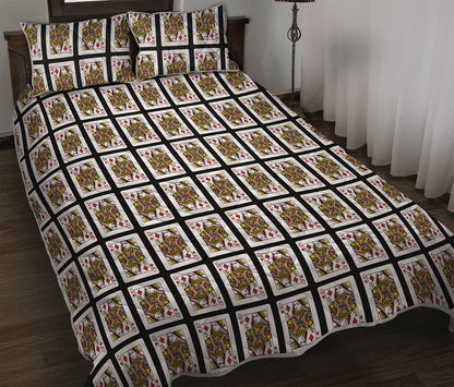 Queen Of Diamonds Playing Card Pattern Print Quilt Bed Set