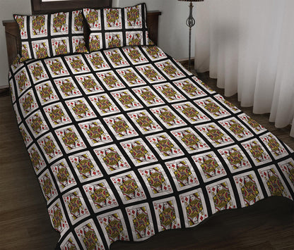 Queen Of Diamonds Playing Card Pattern Print Quilt Bed Set