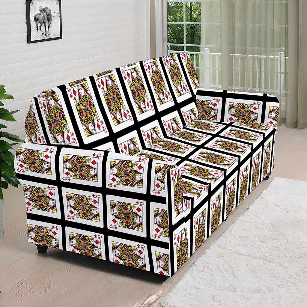 Queen Of Diamonds Playing Card Pattern Print Sofa Cover