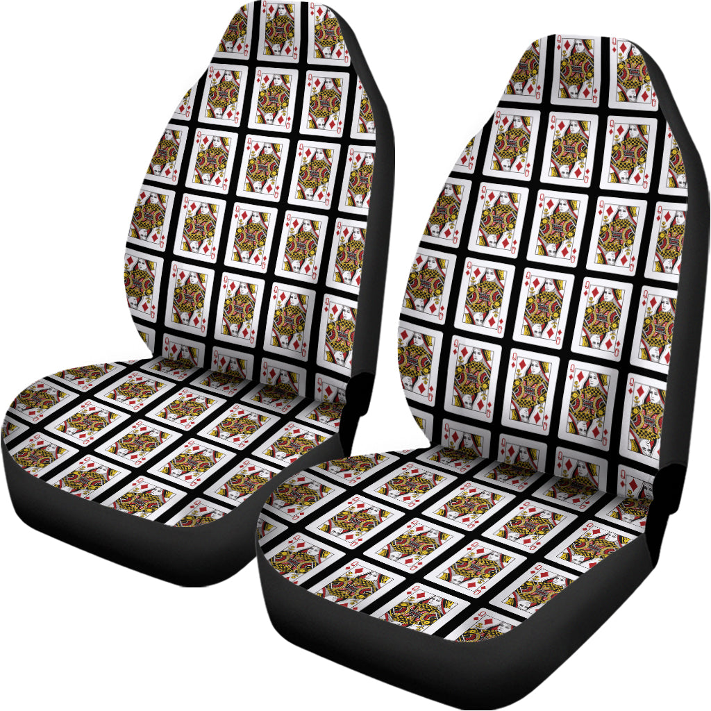 Queen Of Diamonds Playing Card Pattern Print Universal Fit Car Seat Covers