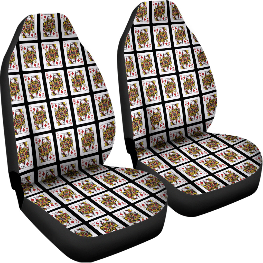 Queen Of Diamonds Playing Card Pattern Print Universal Fit Car Seat Covers
