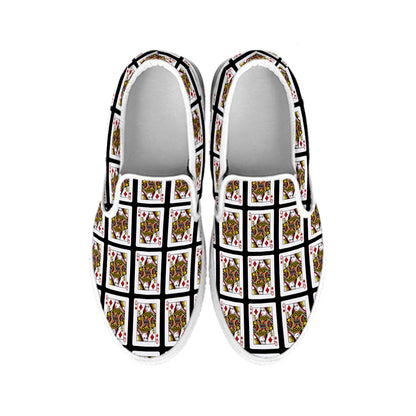 Queen Of Diamonds Playing Card Pattern Print White Slip On Shoes