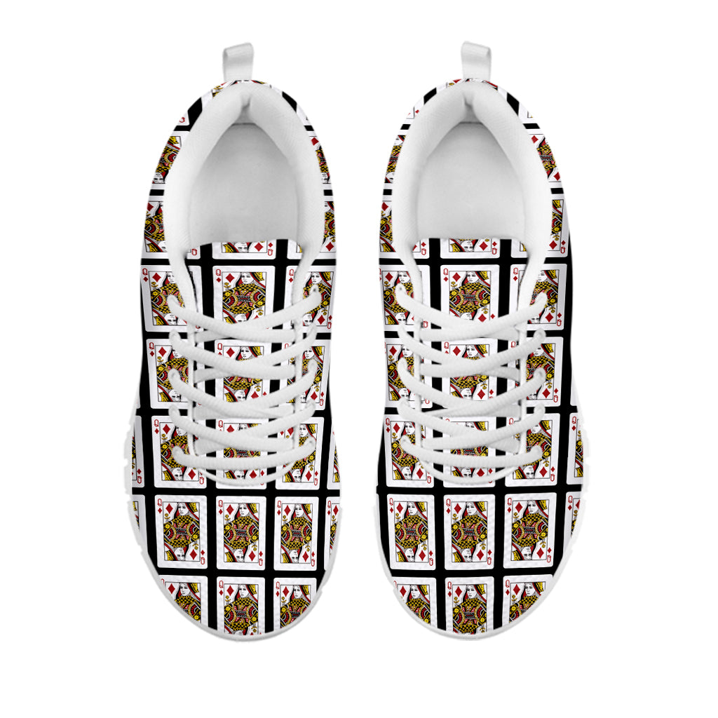 Queen Of Diamonds Playing Card Pattern Print White Sneakers