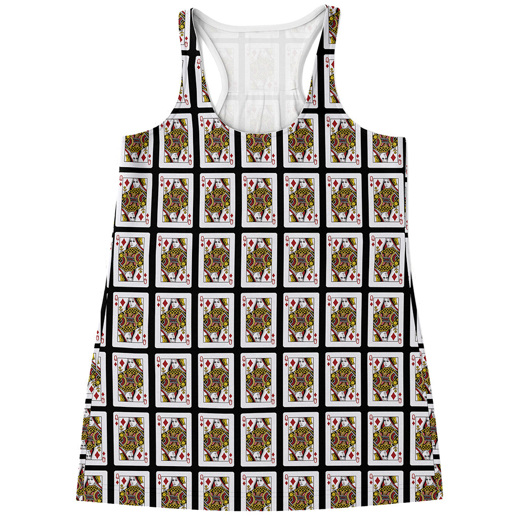Queen Of Diamonds Playing Card Pattern Print Women's Racerback Tank Top