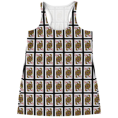 Queen Of Diamonds Playing Card Pattern Print Women's Racerback Tank Top