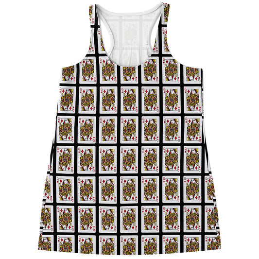 Queen Of Diamonds Playing Card Pattern Print Women's Racerback Tank Top