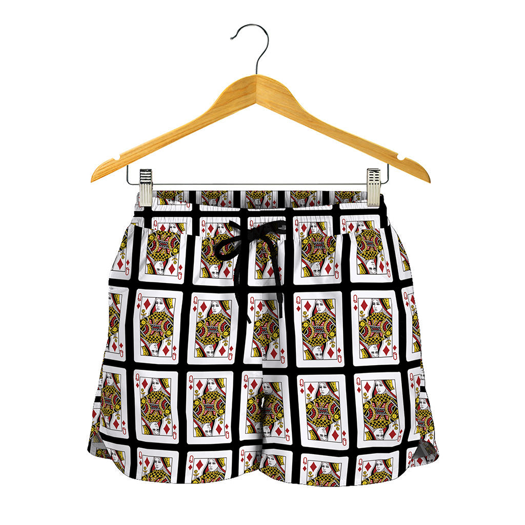 Queen Of Diamonds Playing Card Pattern Print Women's Shorts