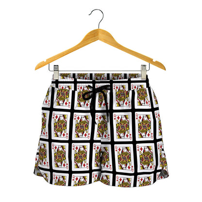 Queen Of Diamonds Playing Card Pattern Print Women's Shorts
