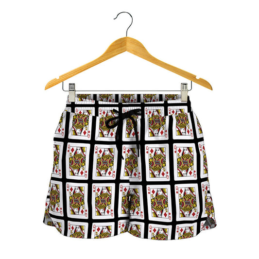 Queen Of Diamonds Playing Card Pattern Print Women's Shorts