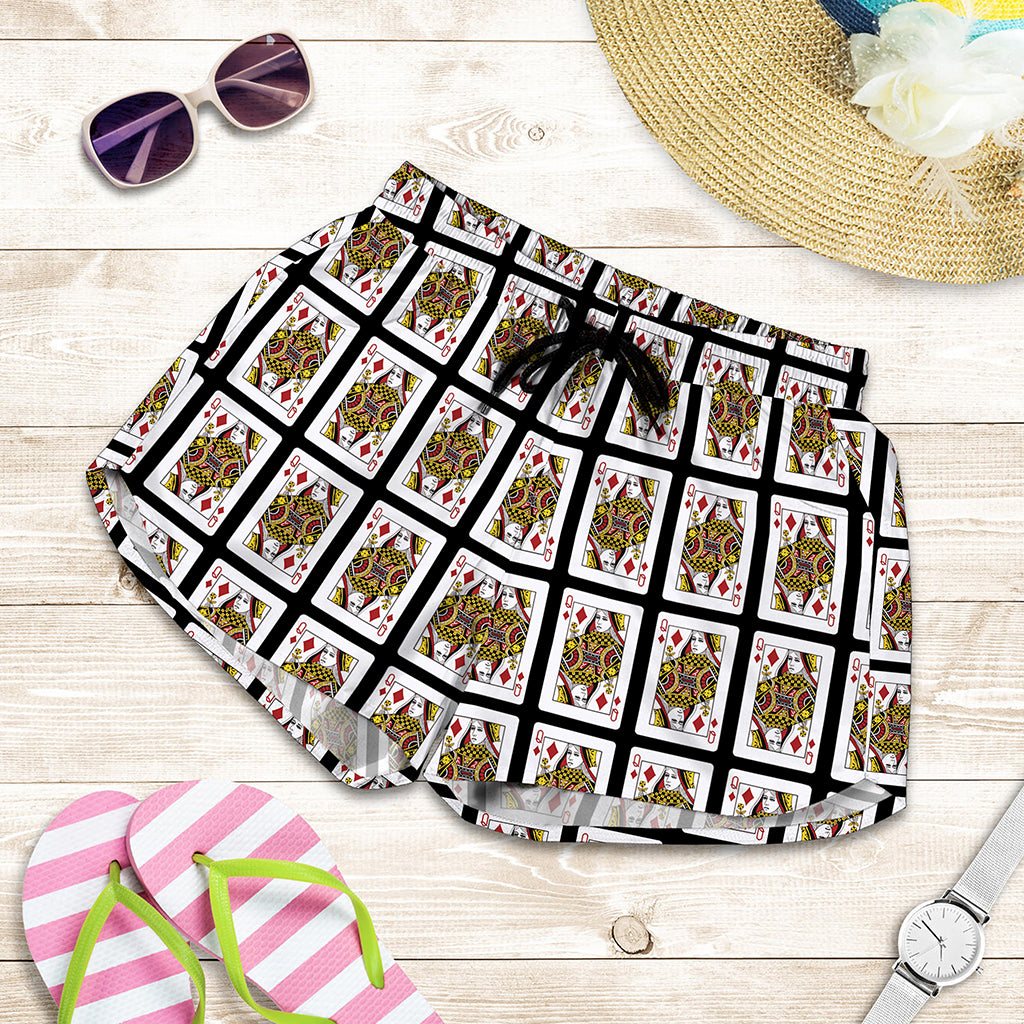 Queen Of Diamonds Playing Card Pattern Print Women's Shorts