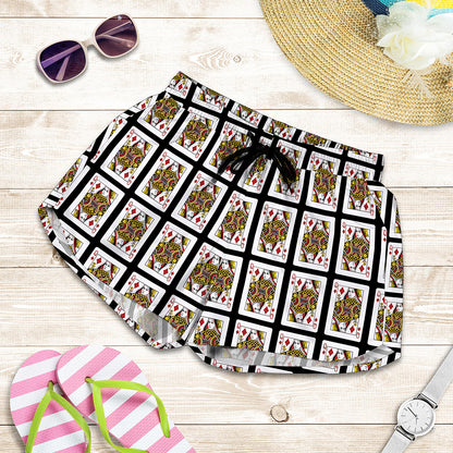 Queen Of Diamonds Playing Card Pattern Print Women's Shorts