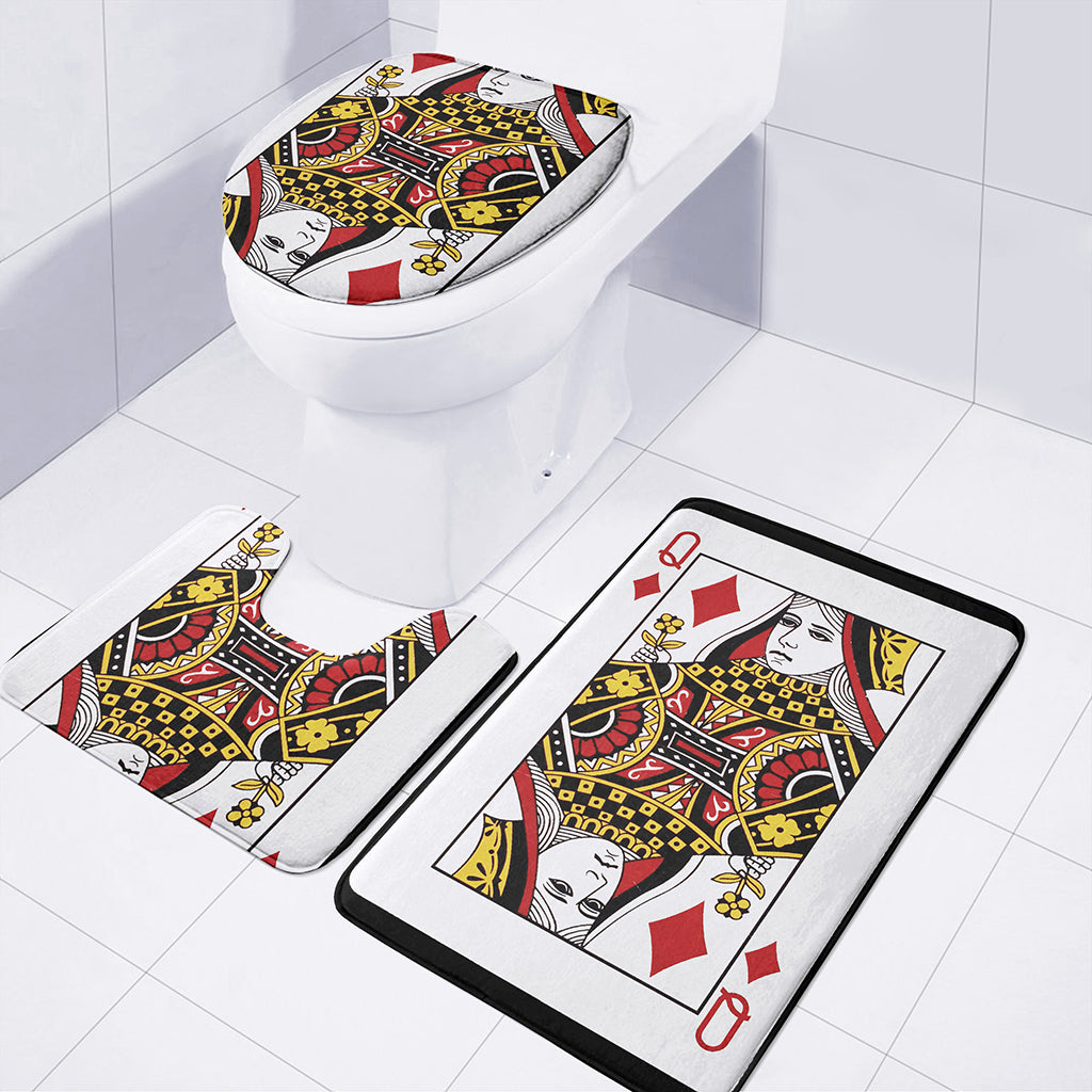 Queen Of Diamonds Playing Card Print 3 Piece Bath Mat Set