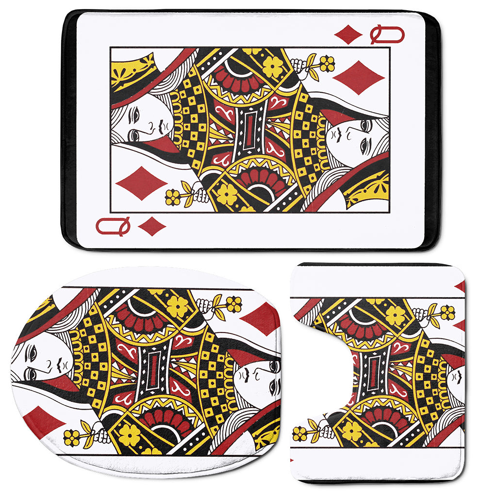 Queen Of Diamonds Playing Card Print 3 Piece Bath Mat Set