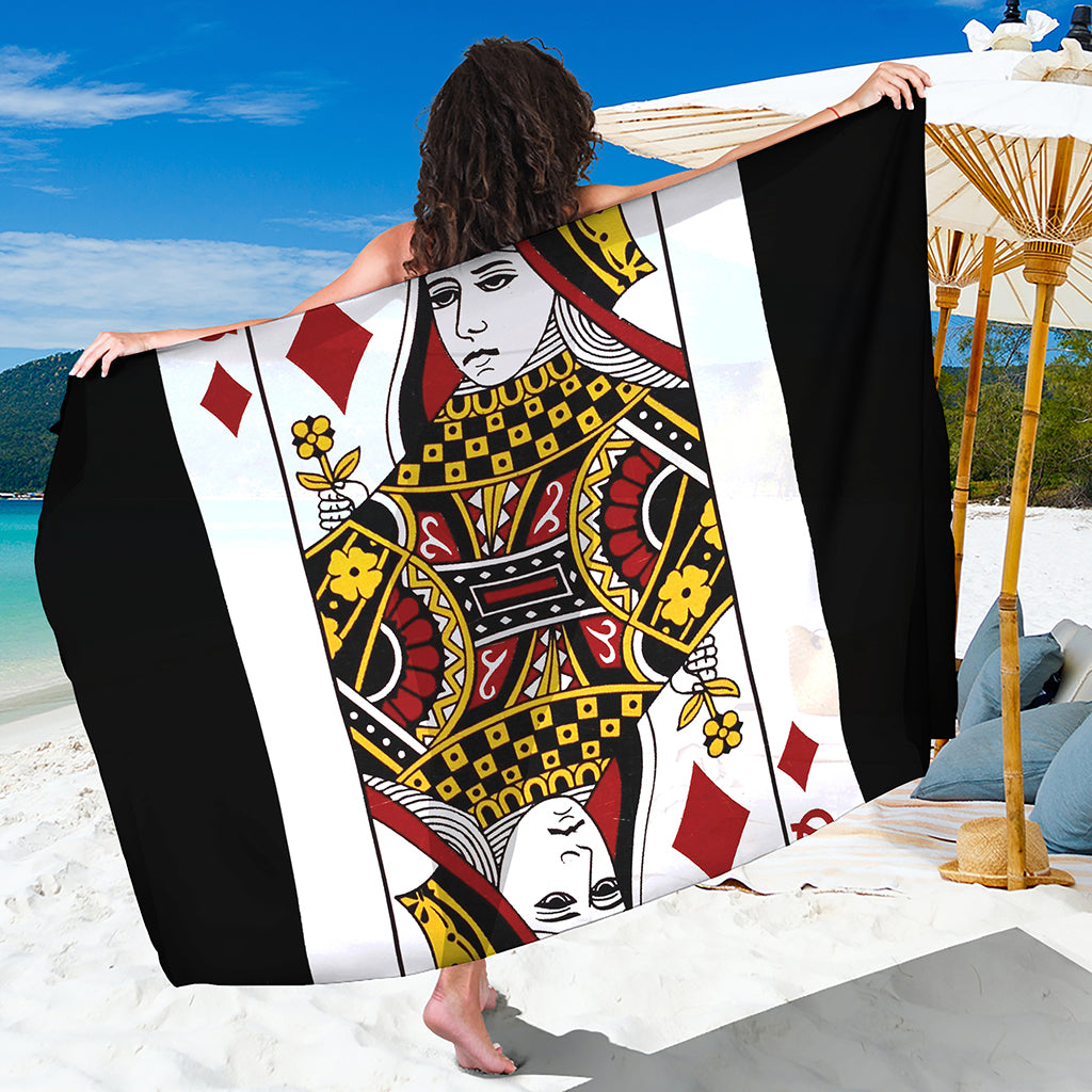 Queen Of Diamonds Playing Card Print Beach Sarong Wrap