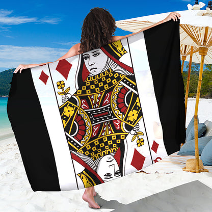 Queen Of Diamonds Playing Card Print Beach Sarong Wrap