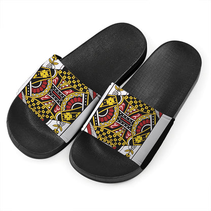 Queen Of Diamonds Playing Card Print Black Slide Sandals