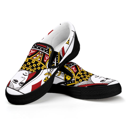 Queen Of Diamonds Playing Card Print Black Slip On Shoes