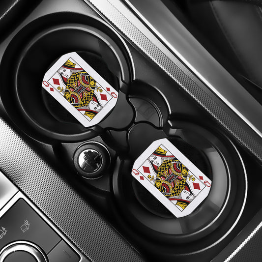 Queen Of Diamonds Playing Card Print Car Coasters