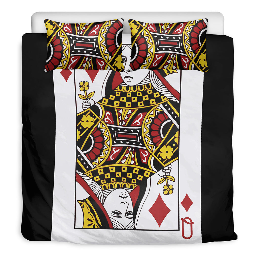 Queen Of Diamonds Playing Card Print Duvet Cover Bedding Set