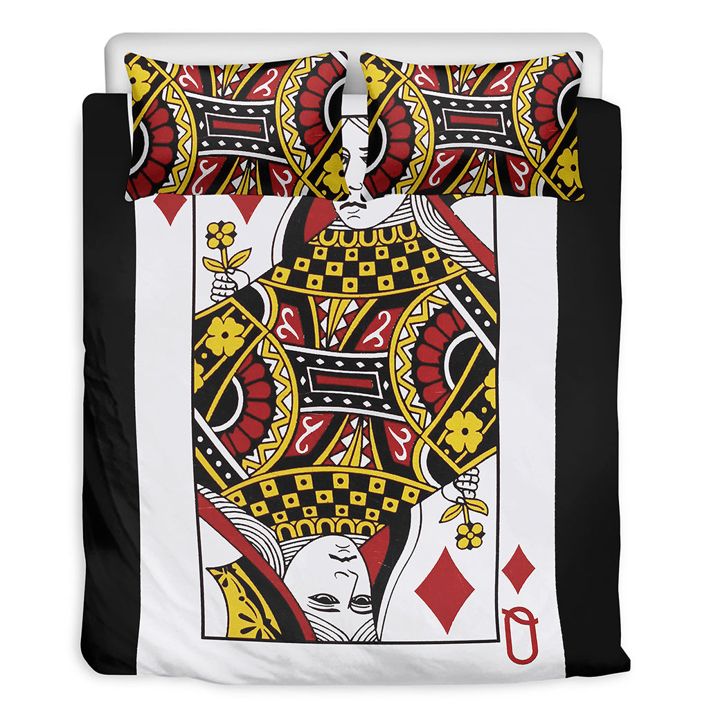 Queen Of Diamonds Playing Card Print Duvet Cover Bedding Set