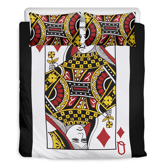 Queen Of Diamonds Playing Card Print Duvet Cover Bedding Set