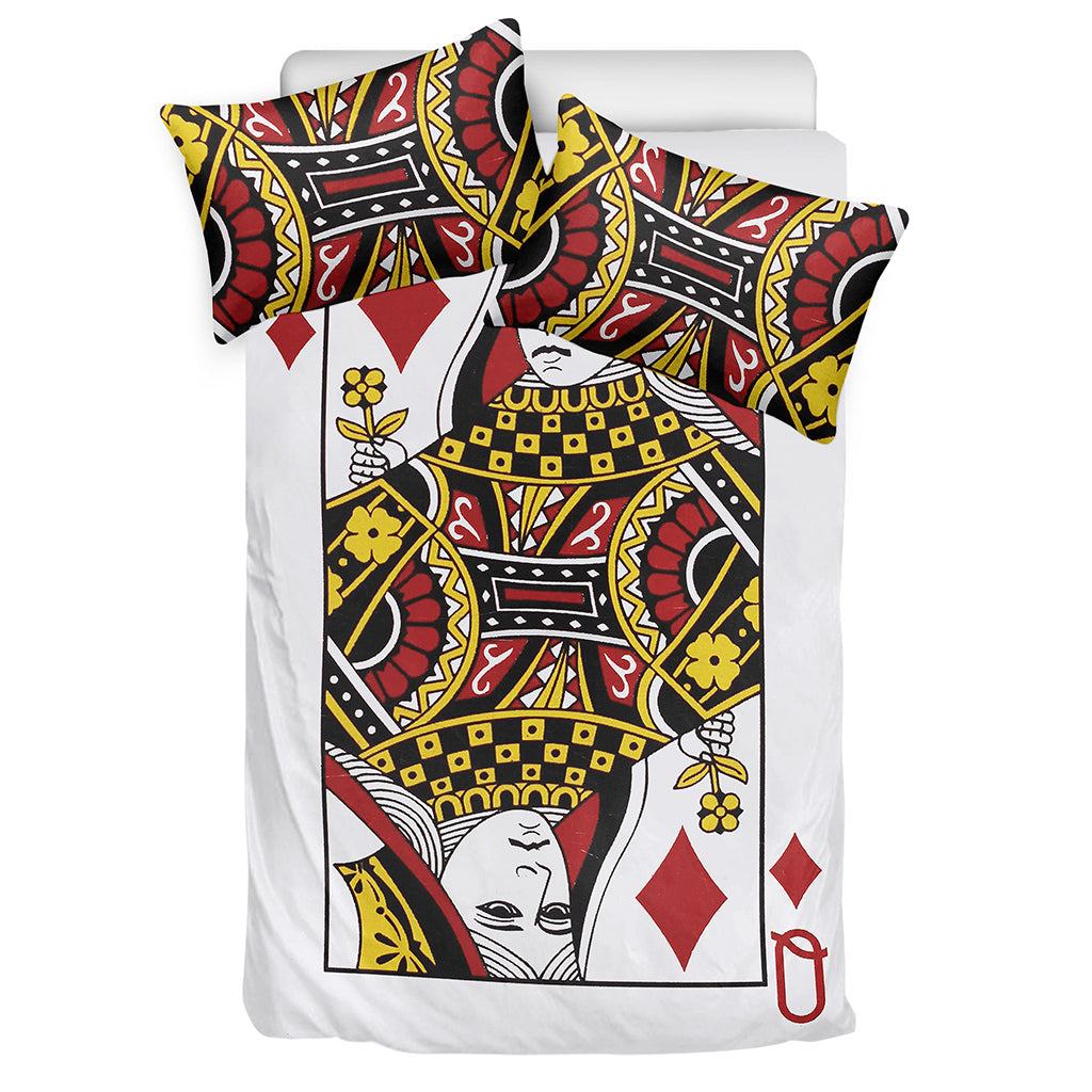 Queen Of Diamonds Playing Card Print Duvet Cover Bedding Set