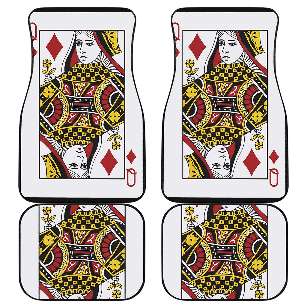 Queen Of Diamonds Playing Card Print Front and Back Car Floor Mats