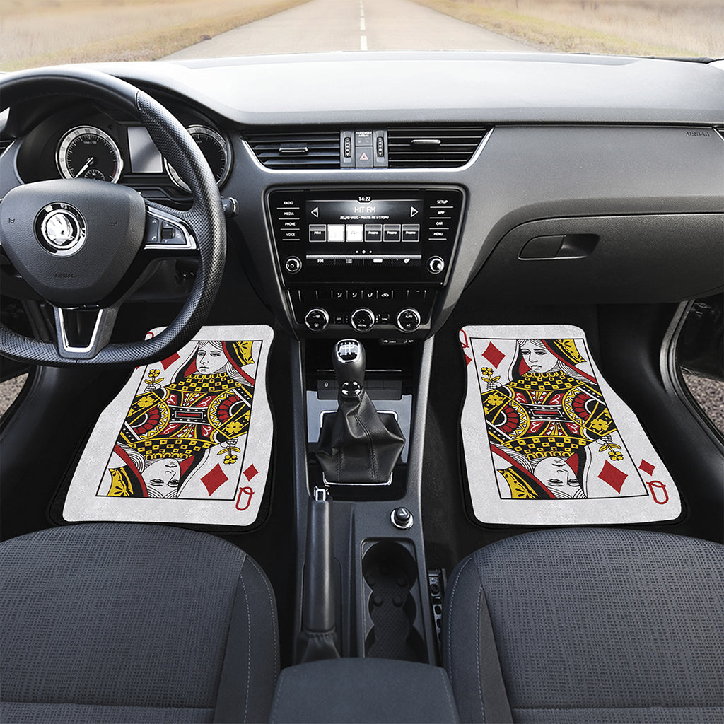 Queen Of Diamonds Playing Card Print Front and Back Car Floor Mats