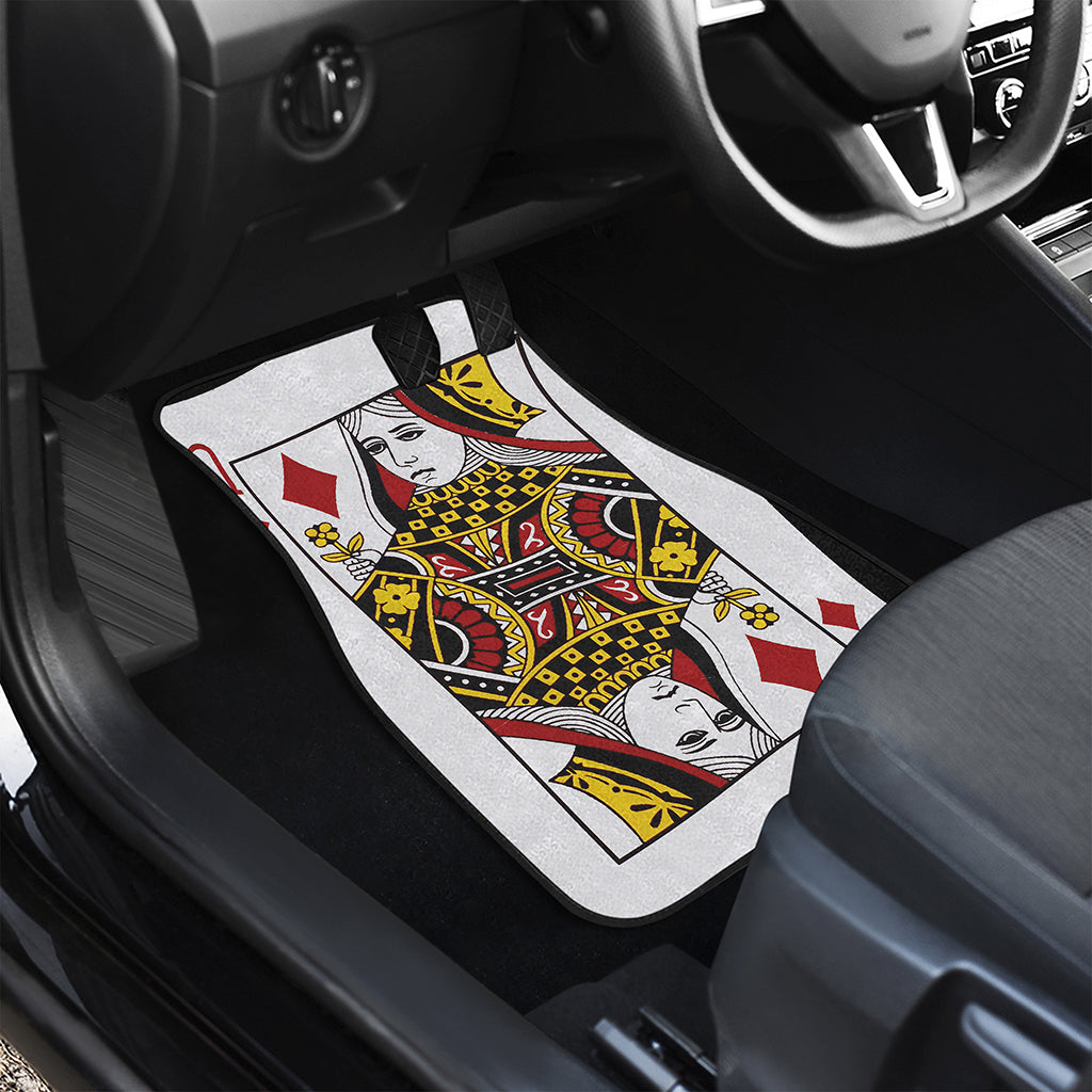 Queen Of Diamonds Playing Card Print Front and Back Car Floor Mats