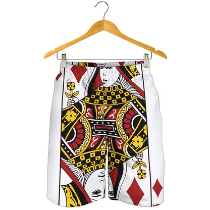 Queen Of Diamonds Playing Card Print Men's Shorts