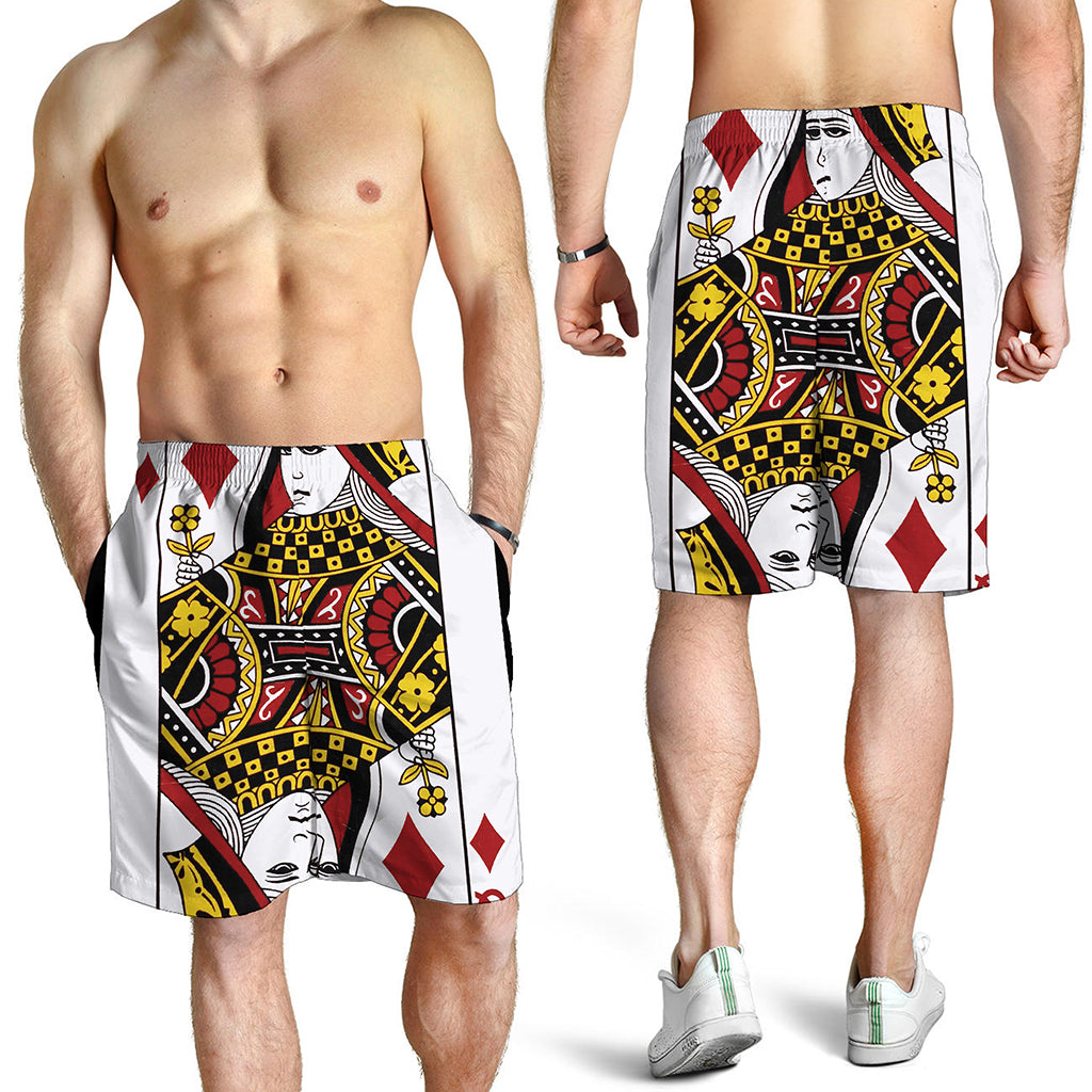 Queen Of Diamonds Playing Card Print Men's Shorts