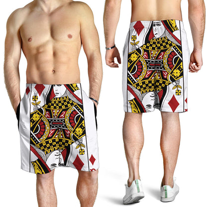Queen Of Diamonds Playing Card Print Men's Shorts