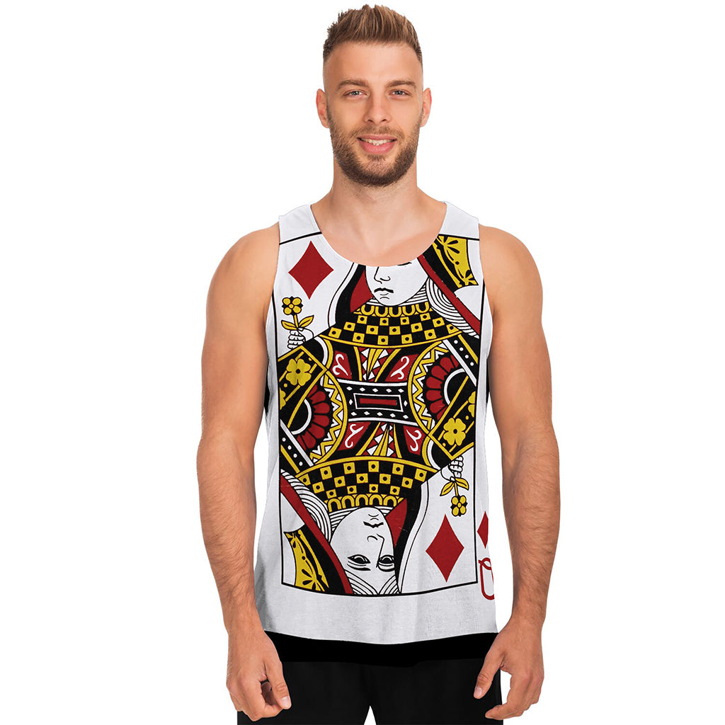 Queen Of Diamonds Playing Card Print Men's Tank Top